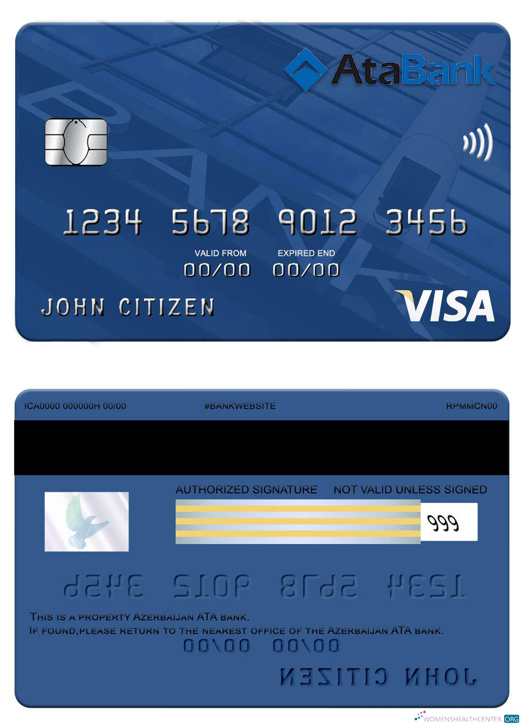 Download Azerbaijan ATA bank visa card Photoshop template